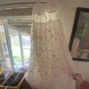 Prom Dress White and Pink Flowers
